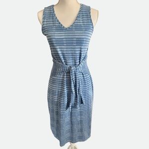 H by Halston Blue Striped Tie Waist Midi Dress